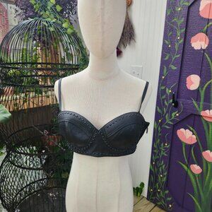 Vintage 1990's y2k black leather studded bralette crop top by First